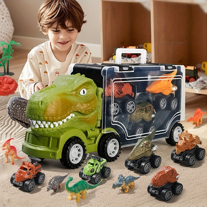 T-Rex Dinosaur Car Playset for Kids – Large Dino Truck with Mini Dinosaur Cars Figures & Accessories, Boys Dino Vehicle Toy Birthday Gift Ages 3 4 5 6