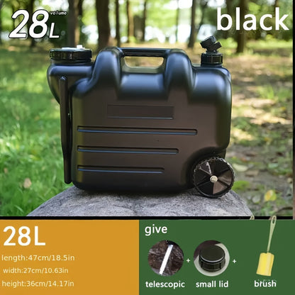 Portable Water Tank with Wheels 7.4 Gallon – Large Capacity Durable PE Square Water Container Jug for Camping, Hiking, Picnics & Outdoor Use – Khaki, Green, White, Black