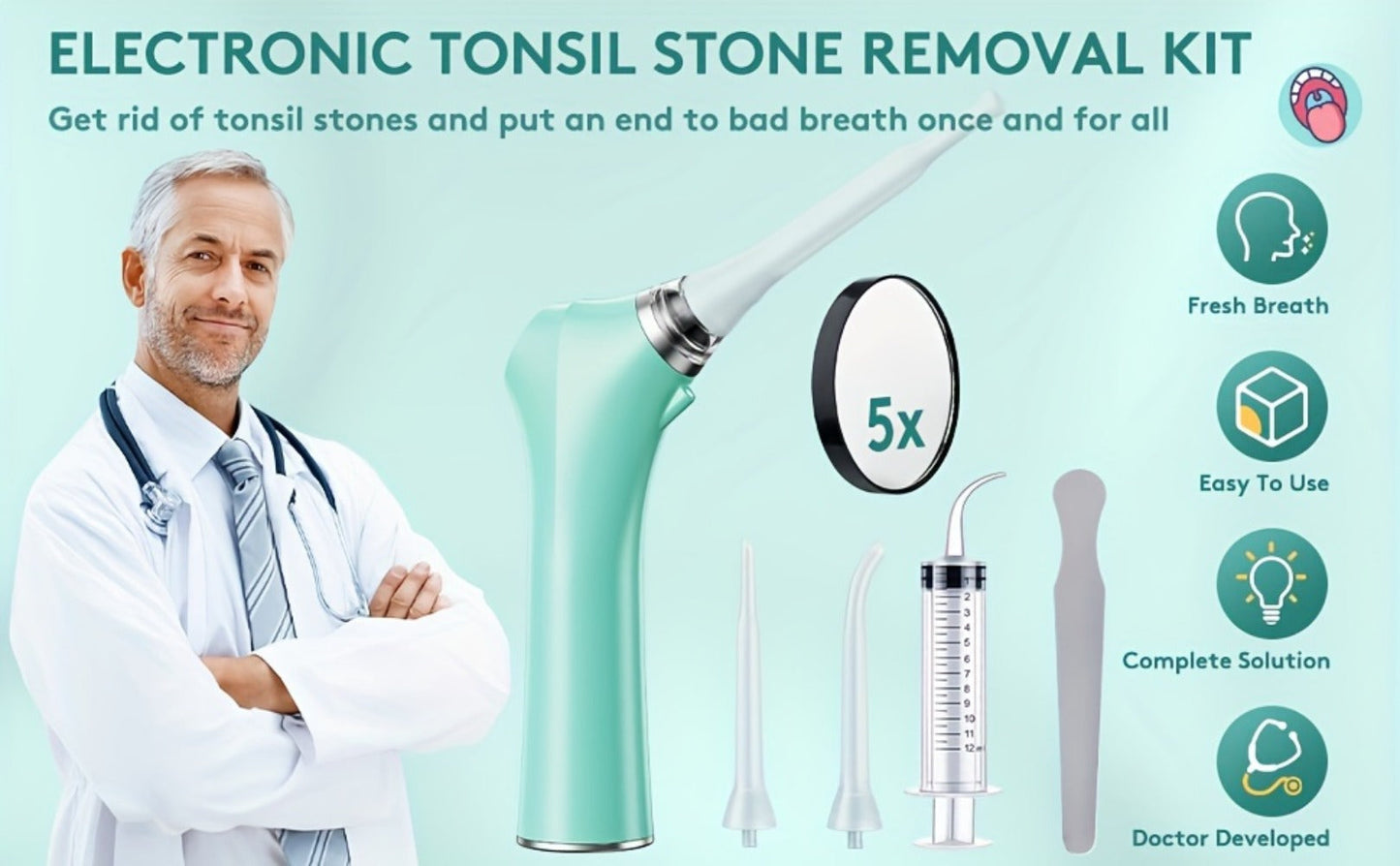 Tonsil Stone Remover Electric Vacuum Kit with LED Light – 3 Suction Modes 5X Magnifying Mirror Oral Irrigator Safe Gentle Tonsillolith Removal Tool for Adults at Home Use Rechargeable Portable