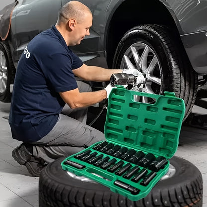 10-20pcs 1/2 "drive Metric Deep Impact Socket Set, Cr-V Steel Metric Tool Set 8mm-32mm, Chrome Vanadium Steel Electric Wrench Extended Hexagonal Socket Set, Universal Combined Socket Head, Automobile Maintenance Tool Set.