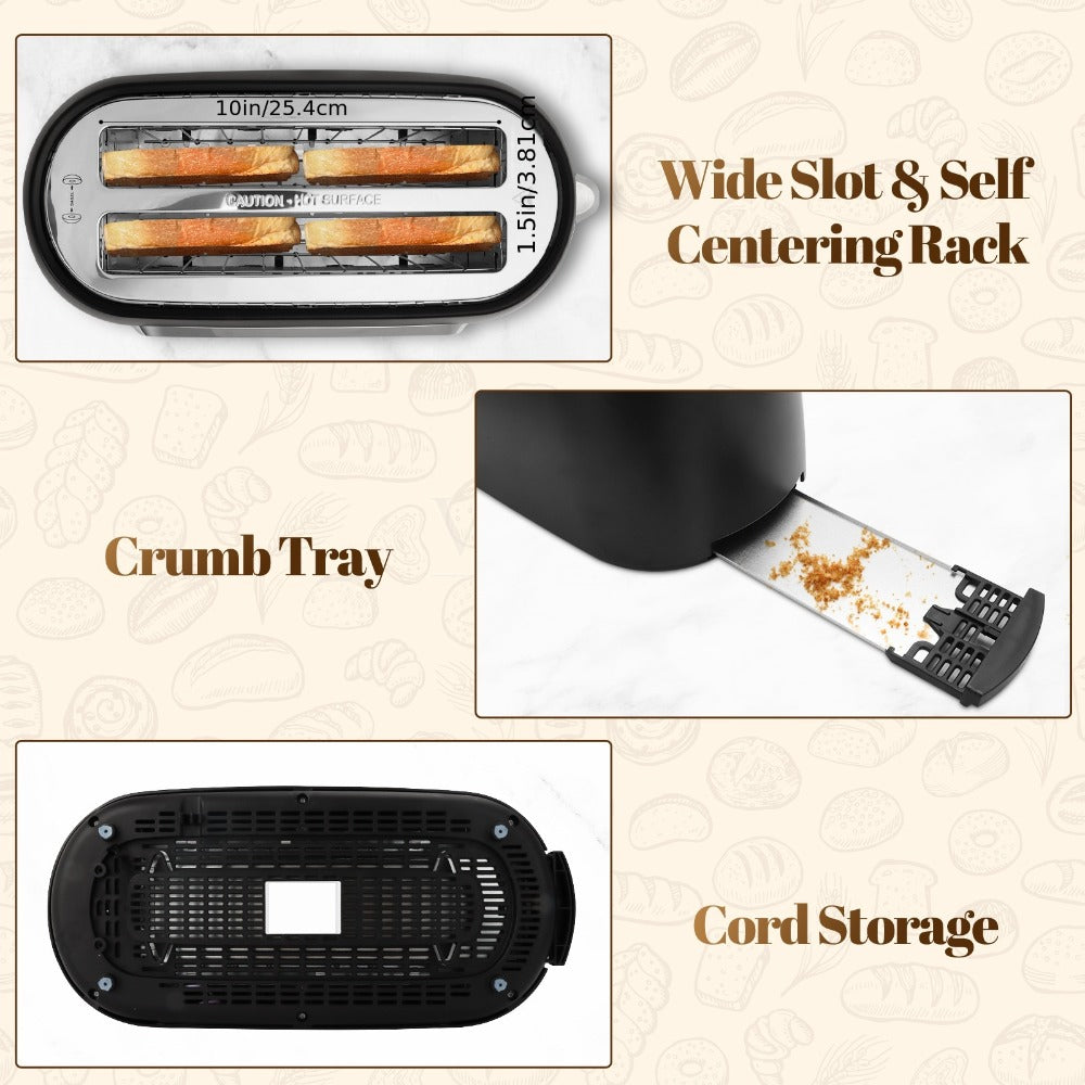 4 Slice Toaster with Touch Screen Control, 1.5" Wide Long Slots, 6 Browning Levels & 6 Bread Types – Digital Timer, Memory Function, Defrost & Reheat for Family Breakfast, White & Black