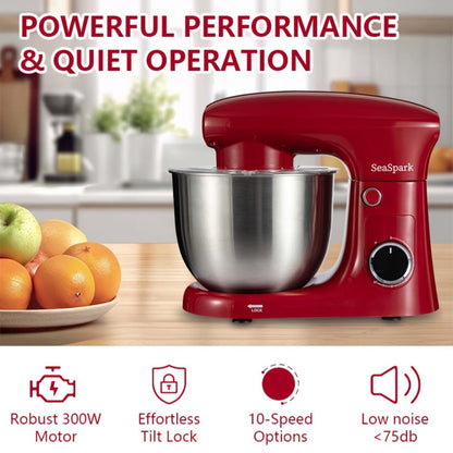 3-in-1 Stand Mixer 10-Speed Tilt-Head with Pulse - 5.5QT Stainless Steel Bowl Kitchen Mixer with Dough Hook, Flat Beater & Egg Whisk, Spatula Included, 5L Capacity, Red, Black, Silver