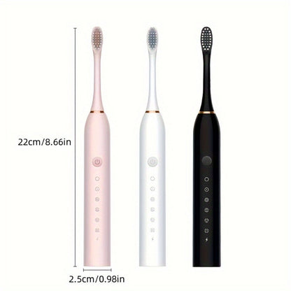 Rechargeable Electric Toothbrush with 6 Cleaning Modes & Smart Timer – USB Sonic Toothbrush for Adults, Replacement Heads Included, 3 Colors, Whitens Teeth & Protects Gums, Great Family Gift