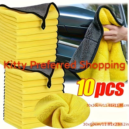 10pcs Of Durable Car Cleaning Towels, Wipe Dry And Absorbent Towels, No Hair Shedding And No Traces, Microfiber Cleaning Cloth, Car Wash Drying Towels, Car Interior Glass Details Cleaning, High Cost, Suitable for Household Cleaning Use