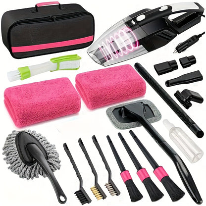 19pcs/41pcs Car Cleaning Wash Interior Detailing Cleaner With High Power Handheld Vacuum, Collapsible Bucket, Windshield Tool, Clean Gel, Snow Shovel, Tire Brush, Effervescent Tablet, Complete Car Care Tools