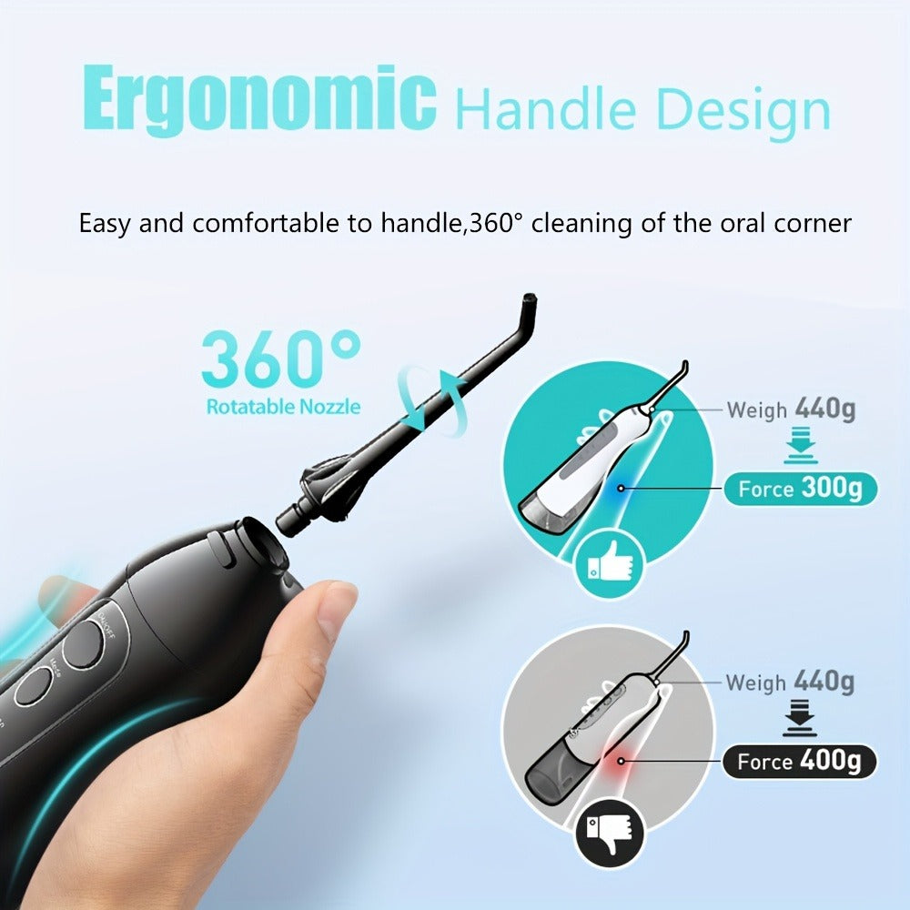 Rechargeable Oral Irrigator Cordless Water Flosser — 300ml Tank, Deep Gum & Teeth Cleaning, Quiet Operation, Travel-Ready Portable Design, Gold Accent Colors Black White Pink, Gift for Women