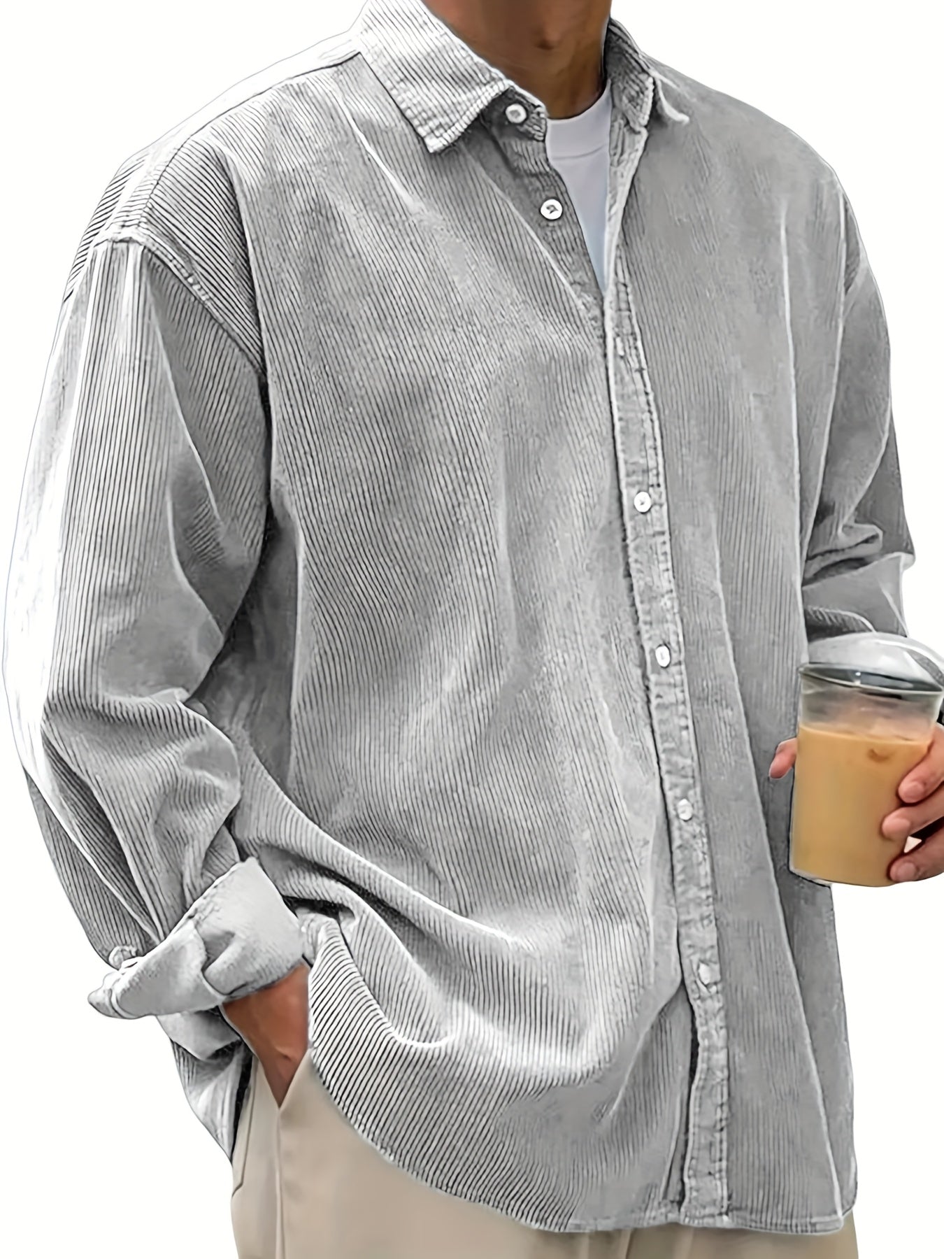 Men's Solid Relaxed Fit Long Sleeve Casual Shirt - Easy Care