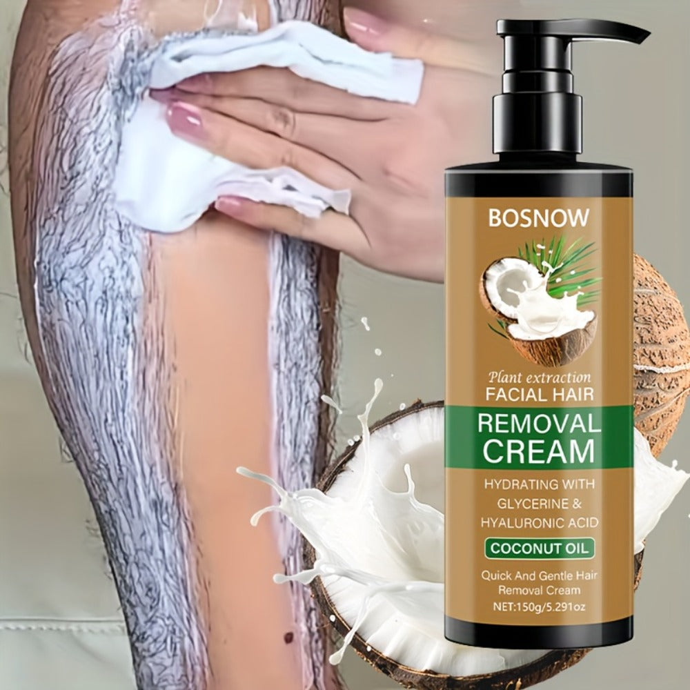 Painless Hair Removal Cream 150g 3-Minute Fast Acting – Coconut Extract Squalane Depilatory for Underarms Arms Legs Thighs Body Bikini, Smooth Skin Up to 15 Days for Women