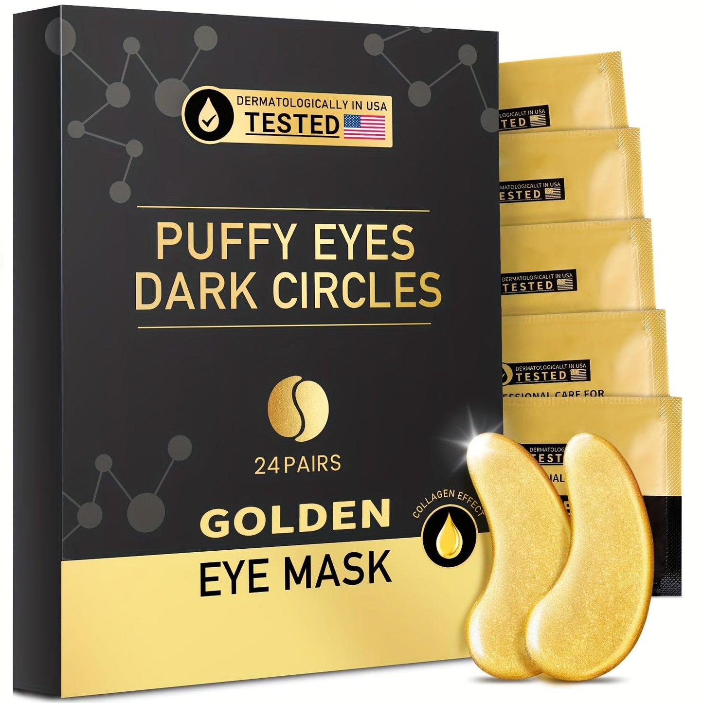 Gold Collagen Eye Patches 24 Pairs – Under Eye Masks for Dark Circles, Puffiness & Fine Lines | Hydrating Anti-Aging Gel Patches for Women & Men, All Skin Types, Travel-Ready Skincare Gift