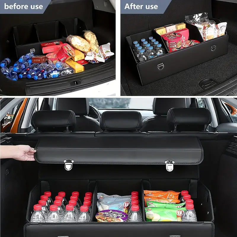 1pc Car Trunk Organizer with Lid, Collapsible Car Trunk Storage Organizer, Multi-Compartment Car Organizer for Auto, SUV, Truck, Minivan