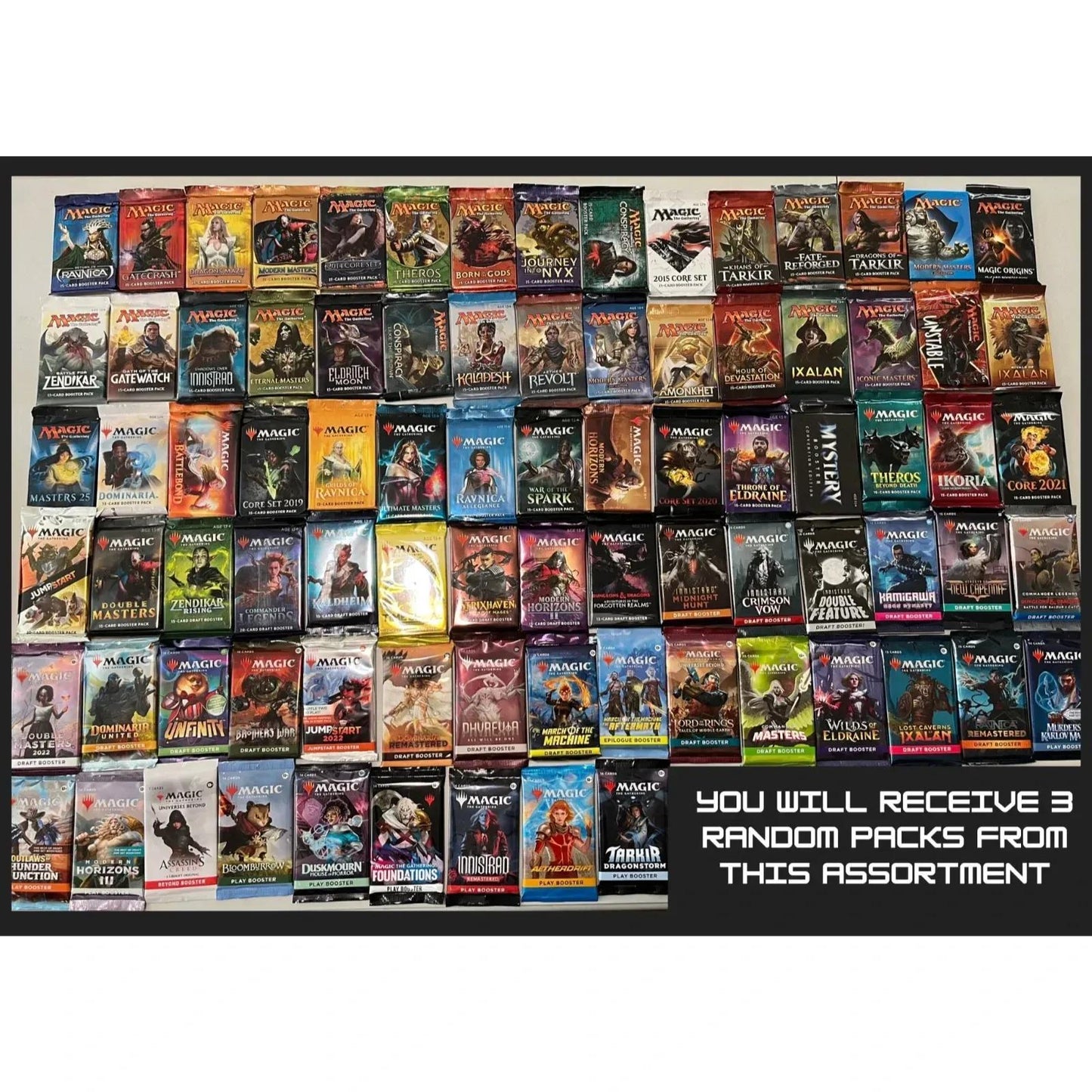 Magic The Gathering Booster Pack Bundle – 3 Random Sealed MTG Packs, Assorted Sets with Rare & Foil Pull Potential, Gift for MTG Players & Collectors