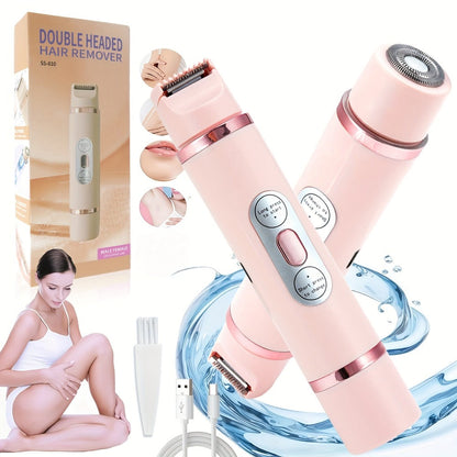 Electric Shaver for Women 2-in-1 USB Rechargeable - Wet & Dry Hair Removal for Bikini, Face, Legs, Underarms & Eyebrows, Portable Cordless Lady Shaver with Stainless Steel Blade, Pink