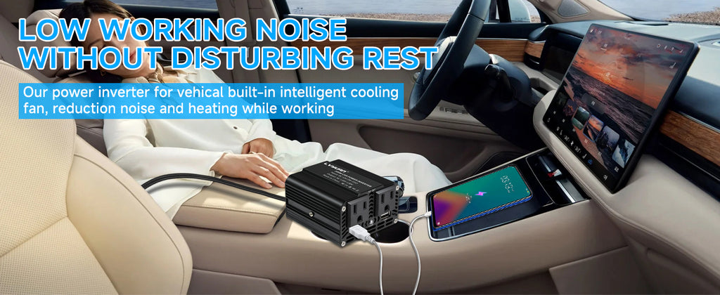 LVYUAN 200W Power Inverter for Vehicles DC 12V to 110V AC Car Plug Adapter Outlet Converter with 2 USB Fast Charging Ports and 2 AC Outlets Car Charger Adapter