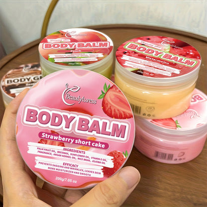Body Butter Cream 200g Shea Butter Vitamin C Glycerin — Deep Moisturizing Body Glaze for Dry Skin Long-Lasting Hydration Hypoallergenic, 6 Fruity Scents Strawberry Peach Watermelon Blueberry Avocado