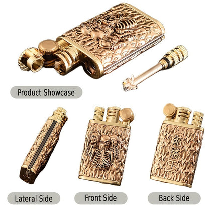 Kerosene Lighter 2-in-1 Permanent Match Flint Wheel Refillable – Golden Windproof Pocket Lighter with Built-In Match Strike, Unique Gift for Men, Father’s Day & Outdoor Use