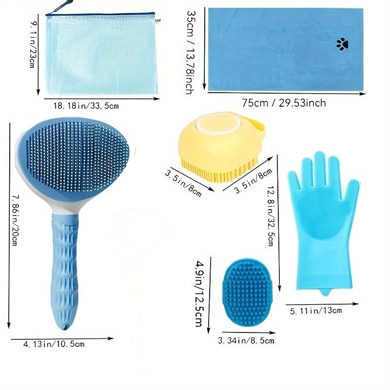 Dog Grooming Kit Set 6pcs – Pet Brush, Microfiber Towel, Washing Gloves & Shedding Tool, No Power Required, Essential Home Pet Care for Shiny Healthy Coat, Dogs & Cats