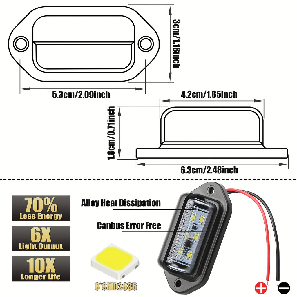 4pcs 6 LED License Plate Lights, 12V-24V, Durable PVC, Easy Installation with Pre-Drilled Holes And Mounting Screws Included-Suitable for Cars, Trucks, Trailers, Motorcycles, Boats, RVs, License Plate Illumination|Clear Lens LED|Functional Lighting