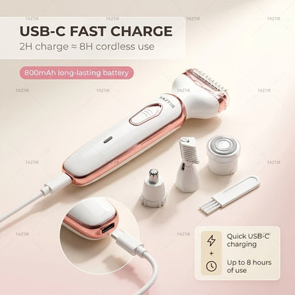 Electric Razor for Women 4-in-1 Rechargeable Lady Shaver Grooming Kit - Painless Wet Dry Hair Removal for Face Nose Legs Underarm Bikini Line Portable USB Rechargeable Gift Set