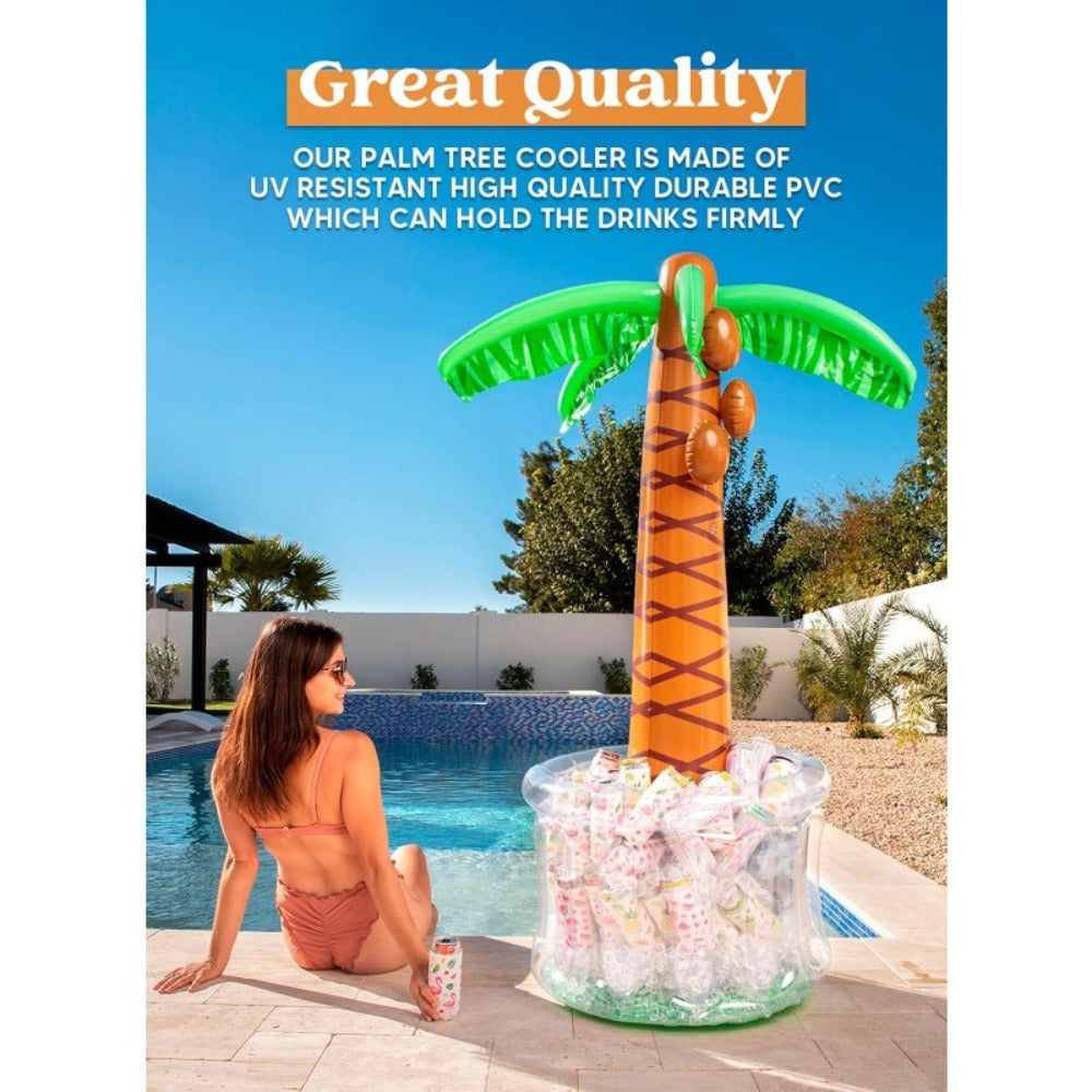 5FT Inflatable Palm Tree Drink Cooler – Tropical Beverage Ice Bucket for Luau Hawaiian Pool Party Decorations | Beach Theme Birthday & Summer Outdoor Party Supplies, Indoor & Outdoor Use