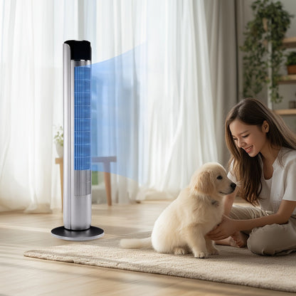 Bladeless Tower Fan 36 Inch | Remote Control, 5-Speed Settings & 4 Operating Modes, Whisper-Quiet 28dB, 12-Hour Timer, Oscillating Standing Fan for Home, Bedroom & Office – Titanium Gray & Black