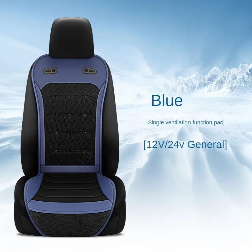 Car Cooling Seat Cushion 24" – Dual Fan 24-Vent Summer Breathable PU Leather Pad, Anti-Slip, Universal Fit for Sedan & Large Vehicles, Brown, Blue, Black