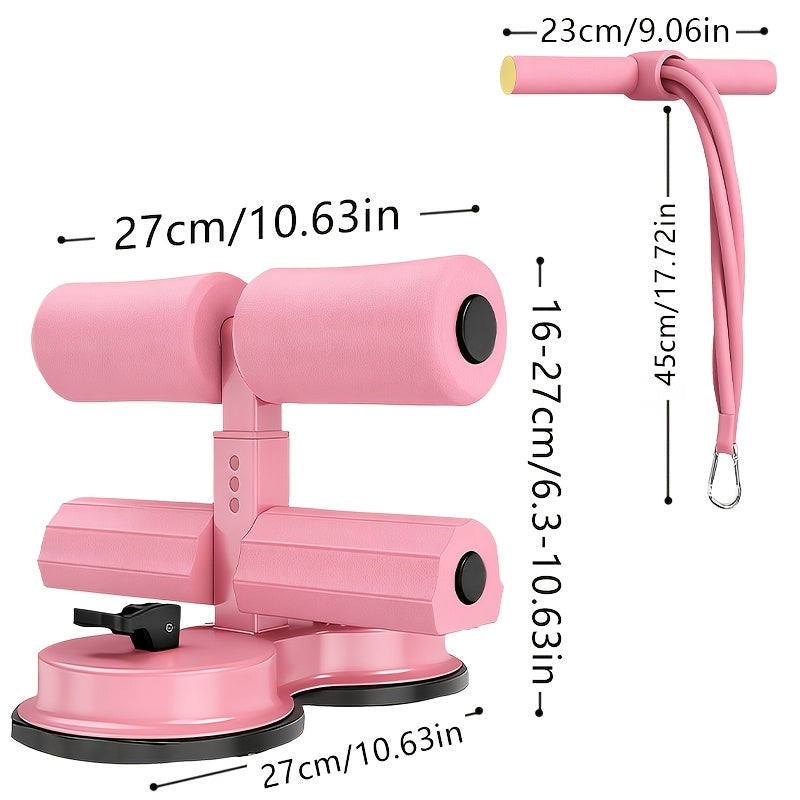 Portable Sit Up Bar with Resistance Bands – 3-Section Adjustable Ab Exercise Bar, Dual Suction Cup Floor Mount, Lightweight Home Gym Fitness Equipment for Core Training in Small Spaces, Black & Pink