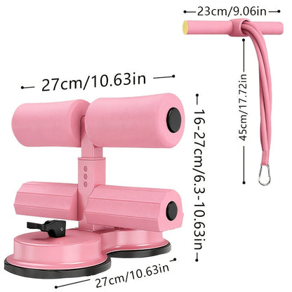 Portable Sit Up Bar with Resistance Bands – 3-Section Adjustable Ab Exercise Bar, Dual Suction Cup Floor Mount, Lightweight Home Gym Fitness Equipment for Core Training in Small Spaces, Black & Pink