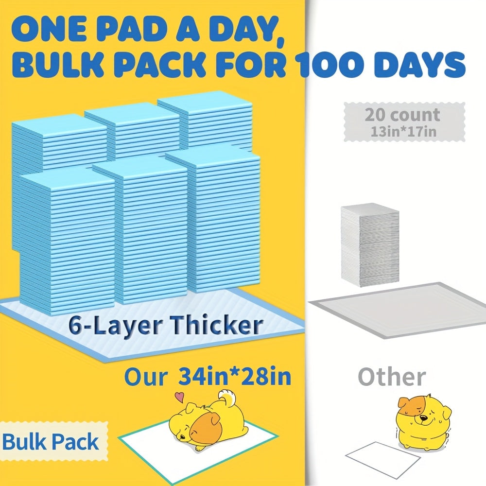 6-Layer Puppy Pads 100 Count - Super Absorbent Leak-Proof Odor Control Dog Pee Pads for Potty Training, Large & XL Size 34"x28" and 22"x22" for Dogs, Puppies & Cats