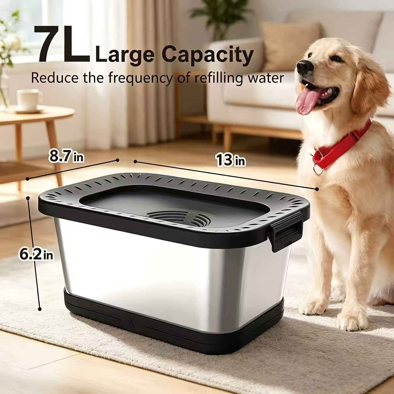 Stainless Steel Dog Water Bowl No Spill 7L XXL with Anti-Splash Mat - Spill-Proof Slow Feeder for Messy Drinkers, Heavy Duty Large Pet Bowl for Indoor & Outdoor Use, Multiple Colors