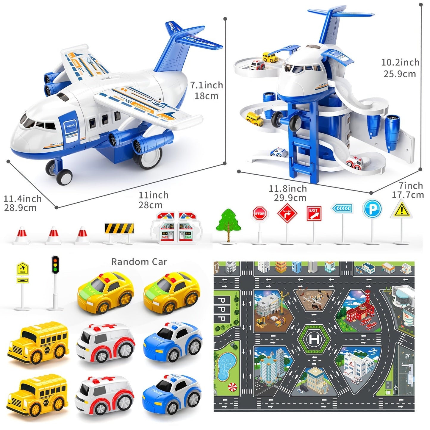 Kids Airplane Toy with LED Lights & Music – Inertia Friction Powered Passenger Plane Diecast Aircraft for Toddlers Boys Girls Ages 3-8 Educational Vehicle Toy Birthday Christmas Gift