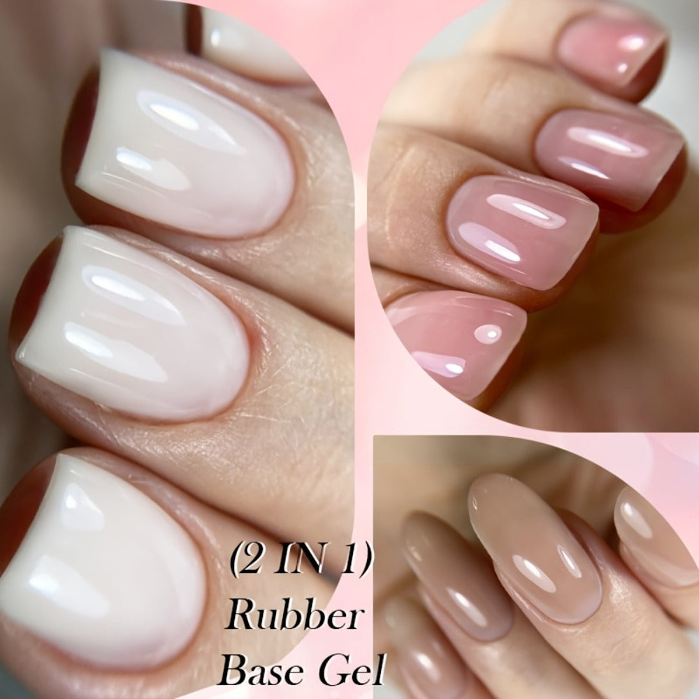Rubber Base Gel Polish Set 6pcs Nude Pink 2-in-1 Builder Base Coat – Self-Leveling Soak Off UV LED Semi-Permanent Long-Lasting Gel Manicure Kit 0.24oz Each for DIY & Salon Nail Art Women