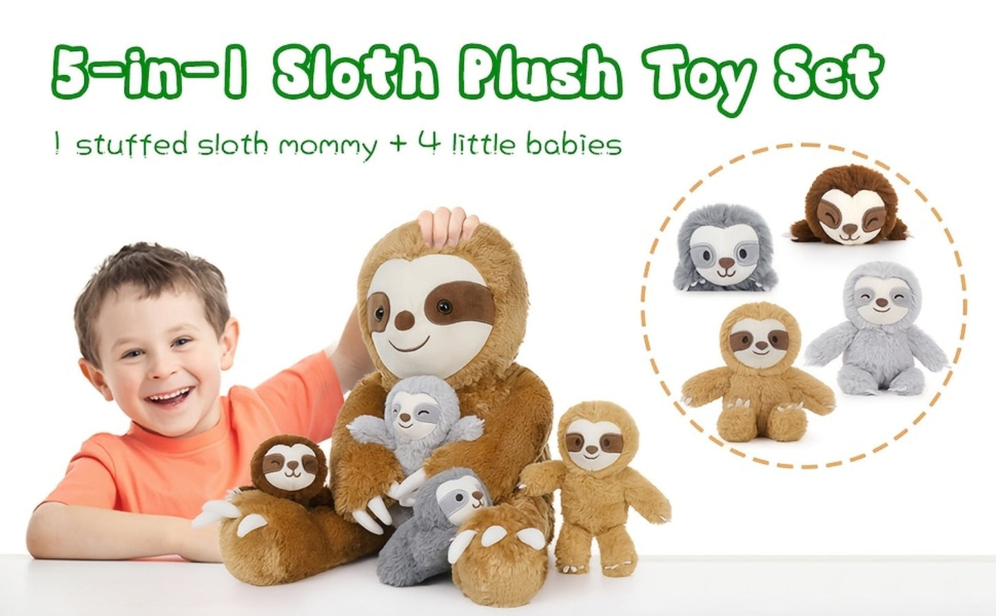 Large Sloth Stuffed Animal Set 5 Pack 22 Inch – Realistic Bradypus Plush with 4 Small Sloth Toys, Birthday Christmas Halloween Gift for Boys Girls Kids by MaoGoLan