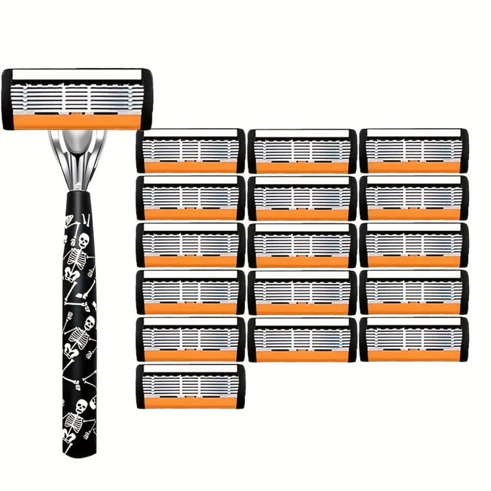 Safety Razor for Men 7-Layer Progressive Blades — Non-Slip Stainless Steel Handle Classic Double Edge Razor for Beard & Mustache Grooming, 1 or 2 Handle + 15–36 Blade Pack Options