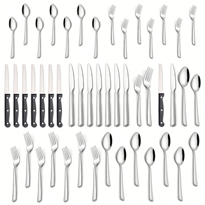 Stainless Steel Flatware Set 24/48 Piece with Steak Knives, Mirror Polished Silverware Set for 4/8, Dishwasher Safe Cutlery Utensil Set with Forks Spoons Knives, Perfect for Weddings, Gifts & Outdoor Dining