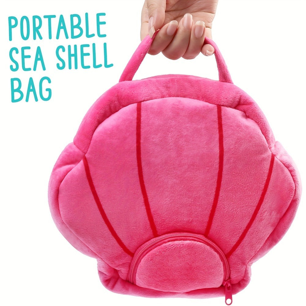 Ocean Stuffed Animal Set 5 Piece — Mermaid Turtle Octopus Seahorse Crab Sea Creature Plush Toys with Pink Shell Carrying Bag for Kids Toddlers Girls Boys | Birthday Christmas Baby Shower Gift