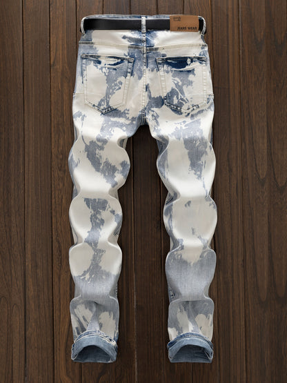 Men's Punk Slim-Fit Blue Jeans - Elastic Cuff Nightclub Style