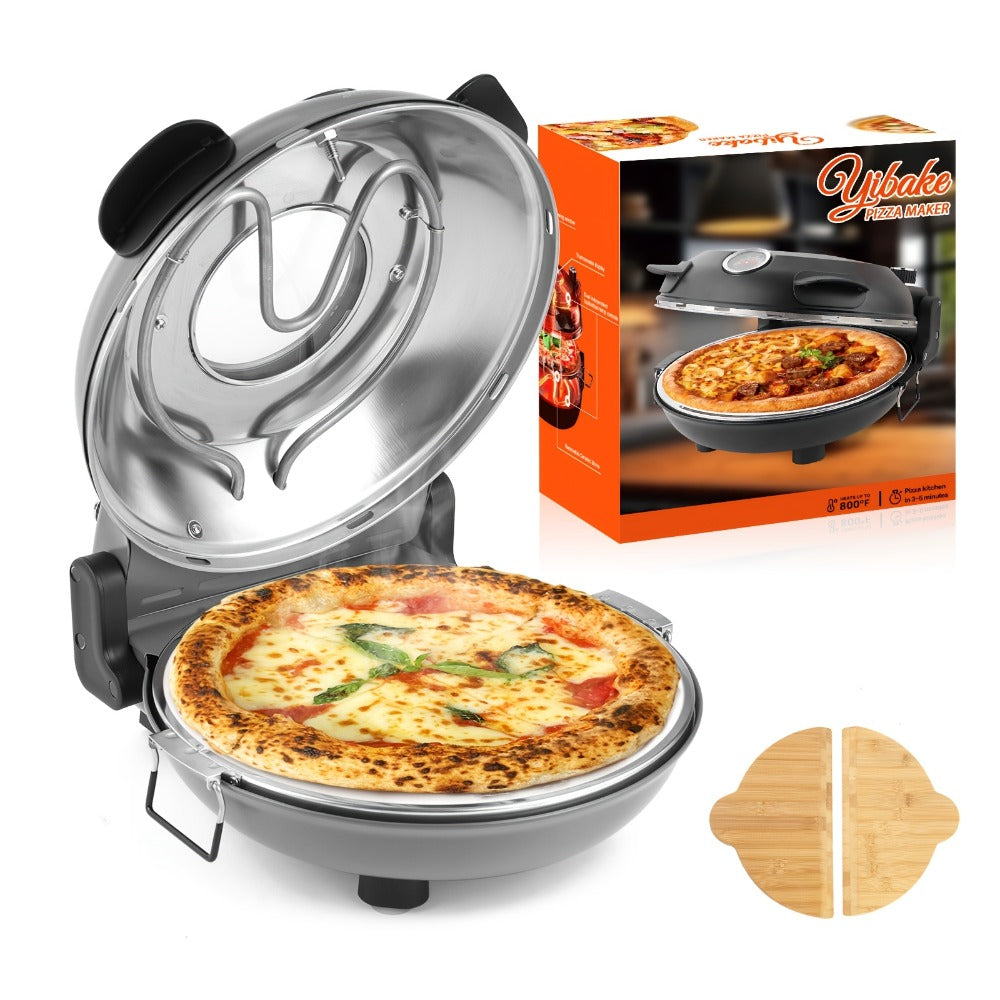 Indoor Pizza Oven 12 Inch Countertop Electric Pizza Maker 1200W – Reaches 800°F in Minutes, Dual Knob Control, Ceramic Stone, Transparent Window, Anti-Scald Handles for Home Kitchen