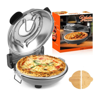 Indoor Pizza Oven 12 Inch Countertop Electric Pizza Maker 1200W – Reaches 800°F in Minutes, Dual Knob Control, Ceramic Stone, Transparent Window, Anti-Scald Handles for Home Kitchen