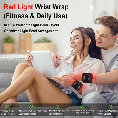 Red Light Therapy Wrist Wrap 660nm 850nm - Infrared LED Wrist Brace with Vibration for Hand & Wrist Pain Relief, Adjustable Strap Fits Left & Right Hand, Unisex Wearable Recovery Device for Office & Daily Use