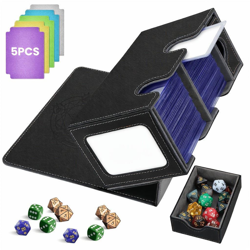 TCG Deck Box with Commander Display & Dice Tray - Holds 300+ Sleeved Cards, Double Deck Case for MTG Pokemon YuGiOh CCG, 5 Dividers & Hard Sleeve Included | Card Storage Box Red Gray Green Purple Blue