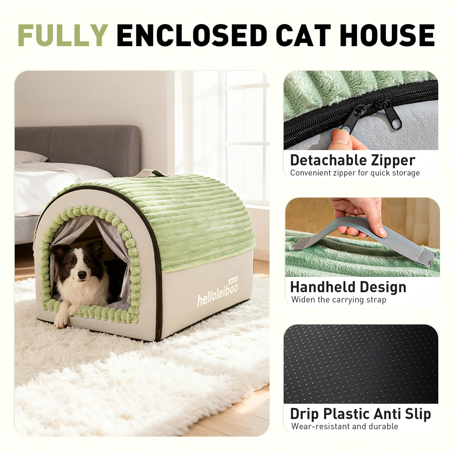 Dog Bed Cat Bed Enclosed Pet Tent House - All-Season Soft Washable Cave Bed with Non-Slip Bottom, Cozy Puppy Kennel for Small Medium Large XL Dogs and Cats, Easy Clean Removable Cushion, 4 Sizes Available