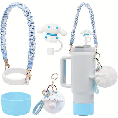 Kawaii Sanrio Tumbler Accessories Cup Sleeve & Silicone Boot Set - Compatible with 30 & 40 oz Tumblers, Hello Kitty Kuromi Cinnamoroll Melody Foam Handle Strap, Cute Cartoon Water Bottle Accessories