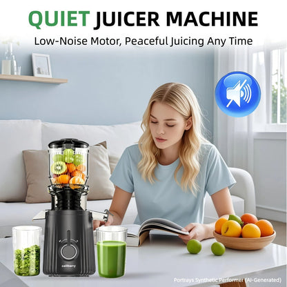 Masticating Juicer Cold Press - 4.25" Wide Feed Chute Auto-Feed Slow Juicer for Whole Fruits & Vegetables, 98% Juice Extraction, Quiet Motor, Easy to Clean, Compact for 1-2 People, Multiple Colors