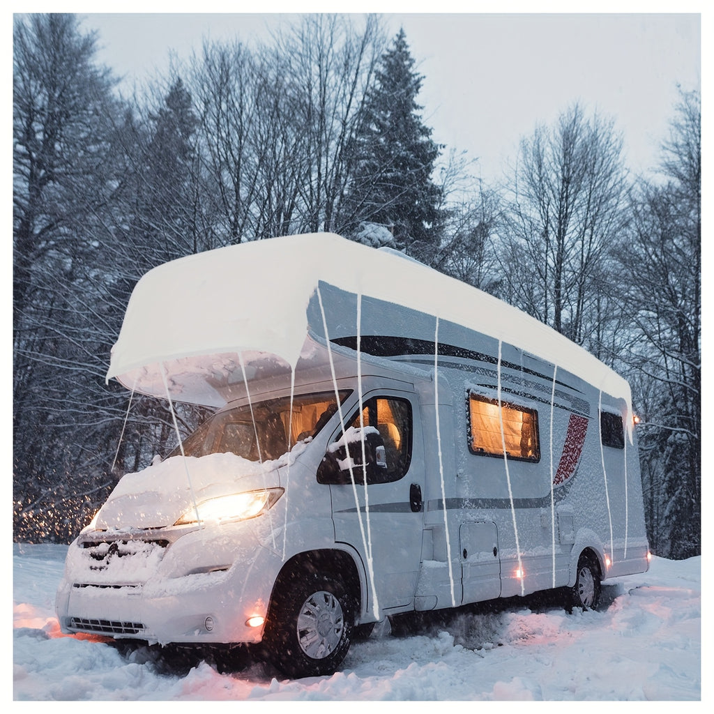 Cover for Rvs That Can Be Towed, Designed The Roofs of Motorhomes And Caravans, Resistant to Pollen, Water, And Sunlight, Featuring Adjustable Straps And Hooks, And Includes a Storage Bag (Available in Black And Silver)