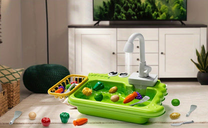 Kids Play Sink Toy with Running Water – Automatic Water Cycle System Pretend Play Dishwasher Kitchen Sink for Toddlers Boys & Girls, Role Play Kitchen Accessory Birthday Gift