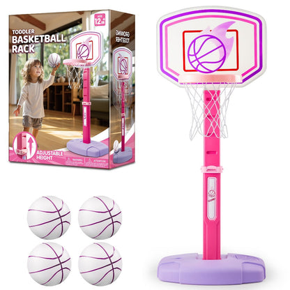 Toddler Basketball Hoop Adjustable Height 2.5-3.5ft Kids Basketball Goal with 4 Balls Air Pump Indoor Outdoor Sports Toy for Boys Girls Ages 1-6 Birthday Christmas Easter Gift Pink Purple