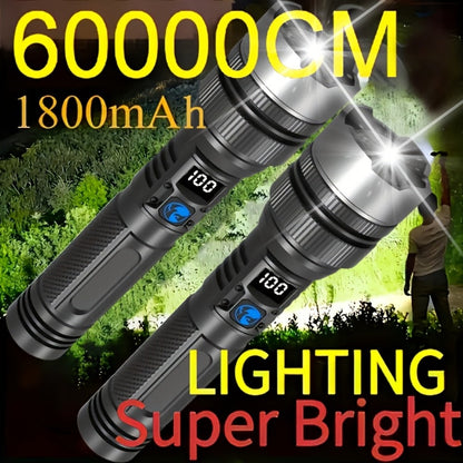 LED Flashlight Rechargeable 1000 Lumen – 2-Pack Super Bright Tactical Flashlight with Digital Display, Camping Fishing Hunting Emergency Lighting, Gift Box Included, Father's Day Gift for Men