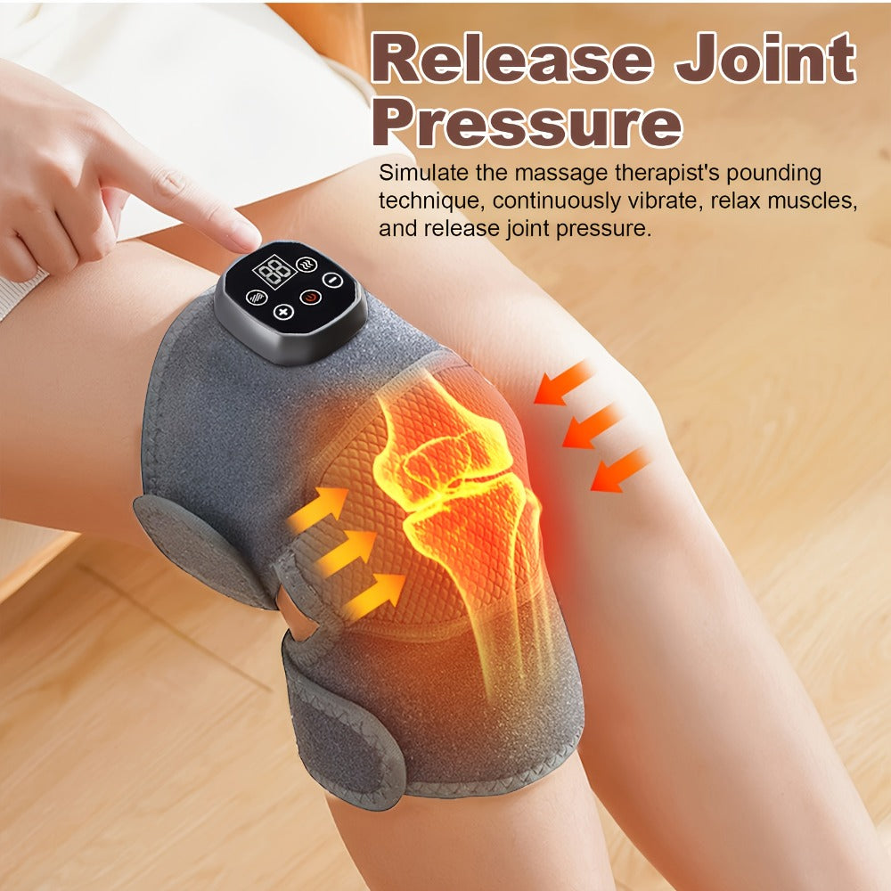 Heated Knee Massager Brace – Wireless Electric Knee Pad with Heat & Vibration, USB Rechargeable Warm Massage Knee Support Wrap for Arthritis, Joint Pain Relief, Men & Women