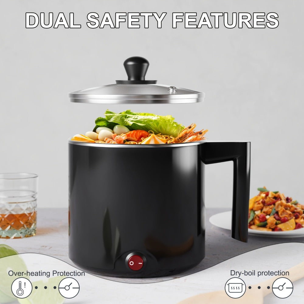 Electric Hot Pot 1.5L Non-Stick Saucepan – Portable Mini Electric Cooker for Noodles, Pasta, Eggs, Steak & Ramen | Fast Heating, Dorm & Travel Friendly