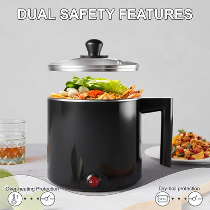 Electric Hot Pot 1.5L Non-Stick Saucepan – Portable Mini Electric Cooker for Noodles, Pasta, Eggs, Steak & Ramen | Fast Heating, Dorm & Travel Friendly